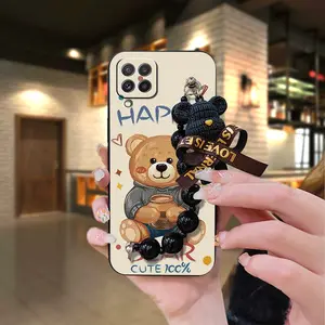 soft case Simplicity Phone Case For Samsung Galaxy A22 4G/SM-A225F silicone Waterproof Cartoon Skin-friendly feel protective case Black pearl pendant Bear bracelet cute