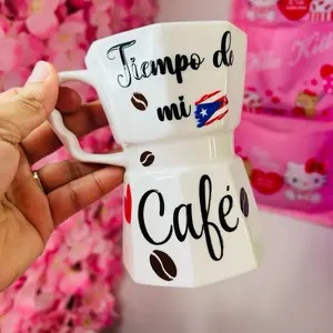 PR Mug Coffee Reusable Drinkware with 'Tiempo de mi Café' Design and Puerto Rican Flag Motif