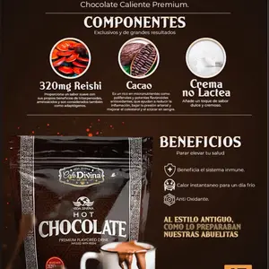 Vida Divina Hot Chocolate Premium Flavored Drink Infused with 320mg Reishi Non-Dairy Creamer 15 Sachets 32g per Serving Old Fashioned Flavor