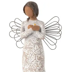 Willow Tree Remembrance Angel Darker Skin Hand Painted Resin Sculpture with Gold Leaf Heart & Wire Wings by Susan Lordi