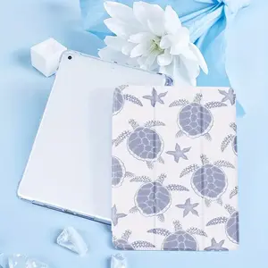 Stylish Sea Turtle & Starfish Pattern Case for iPad - Lightweight TPU Soft Shell with Built-in Pen Slot, Foldable Stand, Multi-Angle Support for iPad Mini 4/ 5, 5/ 6 (9.7inch), 7th/ 8th/ 9th Gen, and Compatible with iPad 10th Gen - White with