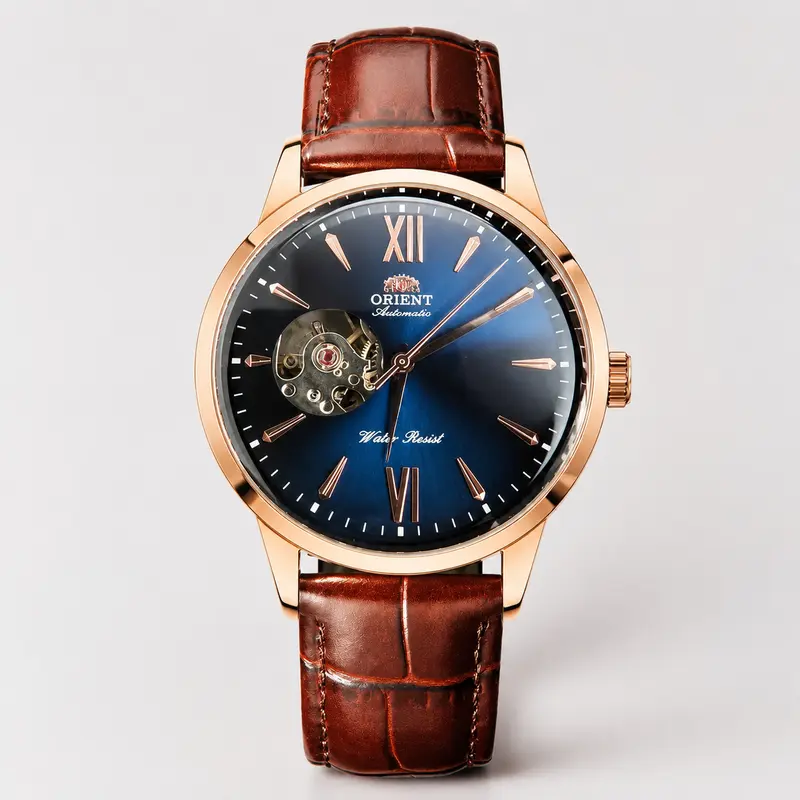 Men's Classic Skeleton Automatic Watch - Rose Gold-Tone Barrel Case, Brown Leather Strap, Analog Wristwatch with Auto Timekeeping, Hollow Design for Bold Visual Depth, Gold-Tone Elegance, Elegant Luxury Tough and Luxurious Fashion Accessory