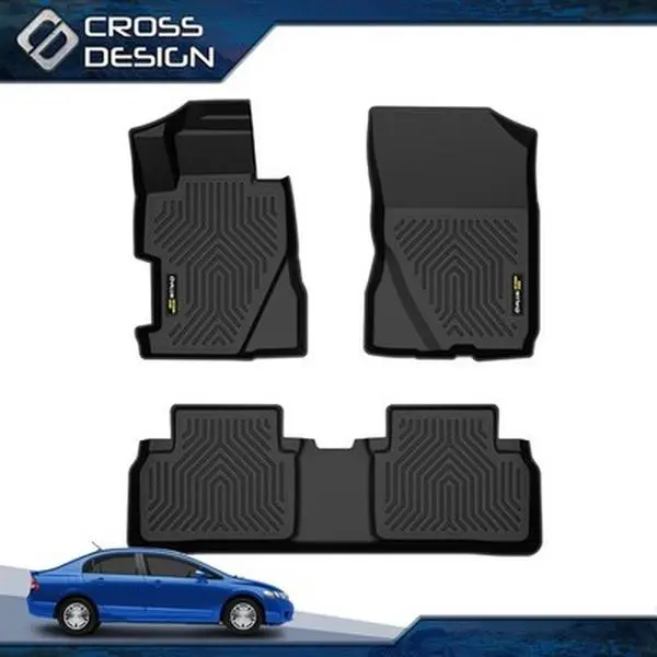 CROSSDESIGN Automotive Mats, Car Floor Mats All Weather , Custom Fit For 2006-2011 Honda Civic 4-Door Sedan 5-Seats, Black