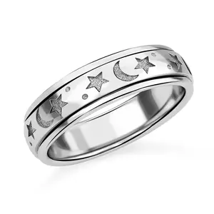 925 Sterling Silver Fidget Ring Women - Anxiety Ring Moon Star Spinner Ring Men Platinum Plated Jewelry Christmas Stress Relief Gifts for Women