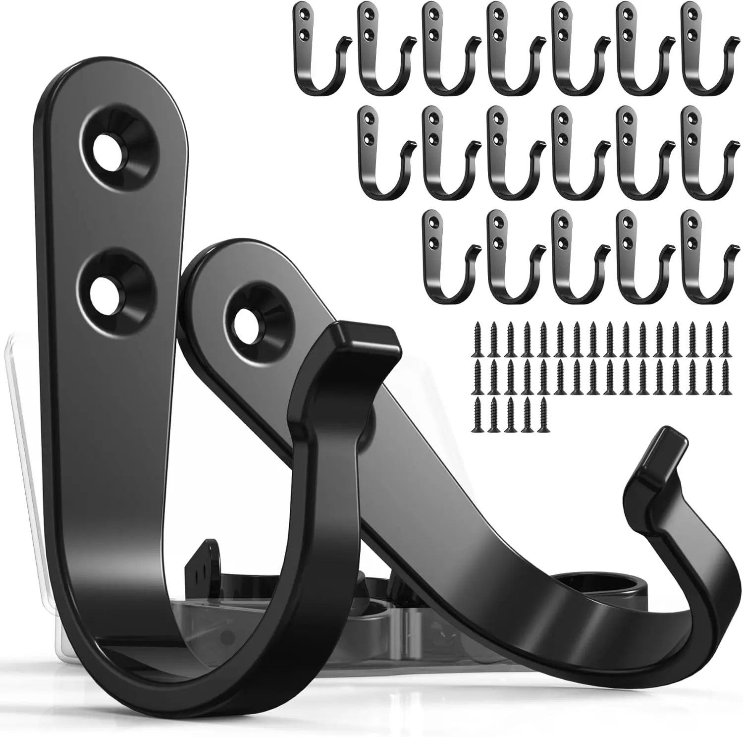 Heavy Duty Iron Wall Mount Coat Hooks Set, 20 Contemporary Single-Prong Home Organizer Hooks (1.69 x 1.18 Inches) with 40 Screws, Anti-Corrosion Black Finish for Holds Backpacks, Towels, Hats, 20 Black Wall Hangings