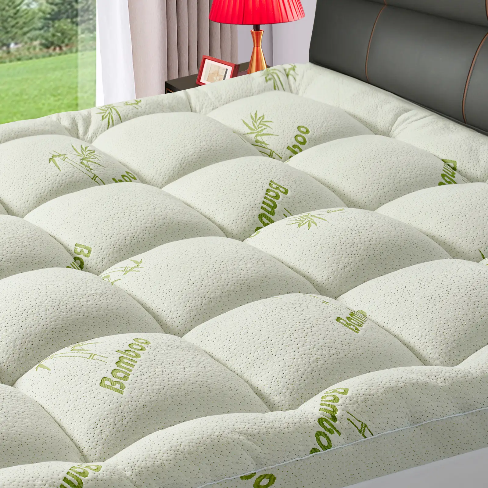 Bamboo Extra Thick Mattress Topper for Back Pain,1000 GSM Quilted Fitted Mattress Pad Pillow Top Mattress Cover with Deep Pocket Up to 21 Inches