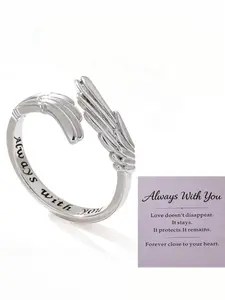 Open-top ring with feather wings, adjustable couple ring, a gift for your loved one.