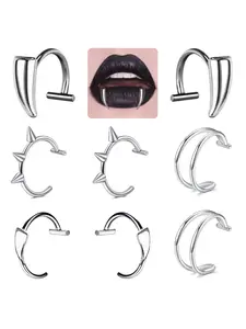 Fake Lip Ring Vampire Teeth Ring Adjustable Clip on Lip Piercing Non-Piercing Lip Cuff Ear Cuff Earrings Faux Snake Bite Nose Piercing Jewelry For Women Men Halloween