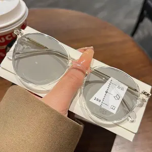 Luxury Near Far Photochromic Glasses Women Round Progressive Multifocal Reading Glasses Men Fashion Color Changing Eyewear