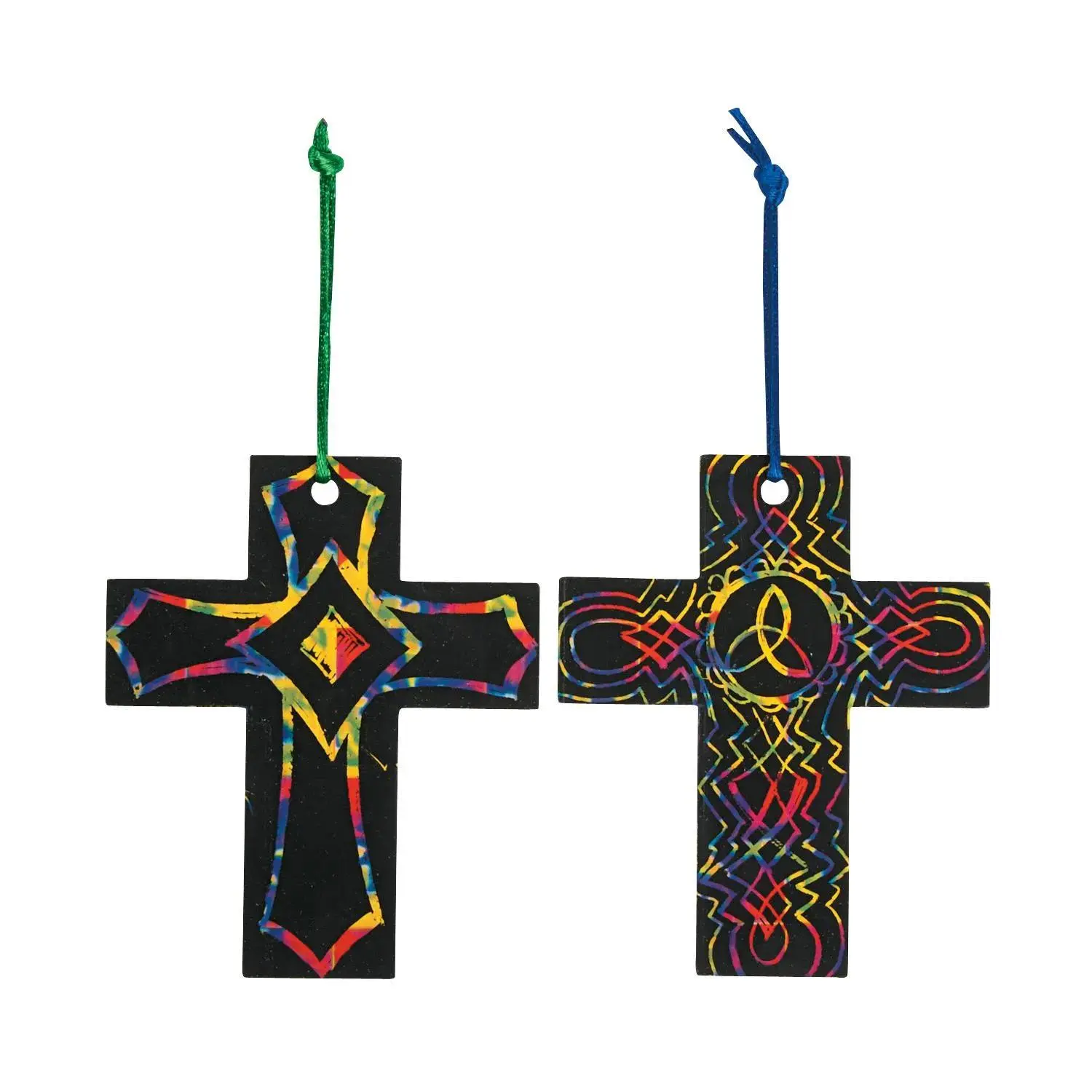 4 14" Religious Magic Color Scratch Cross Ornaments - 24 Pc.
