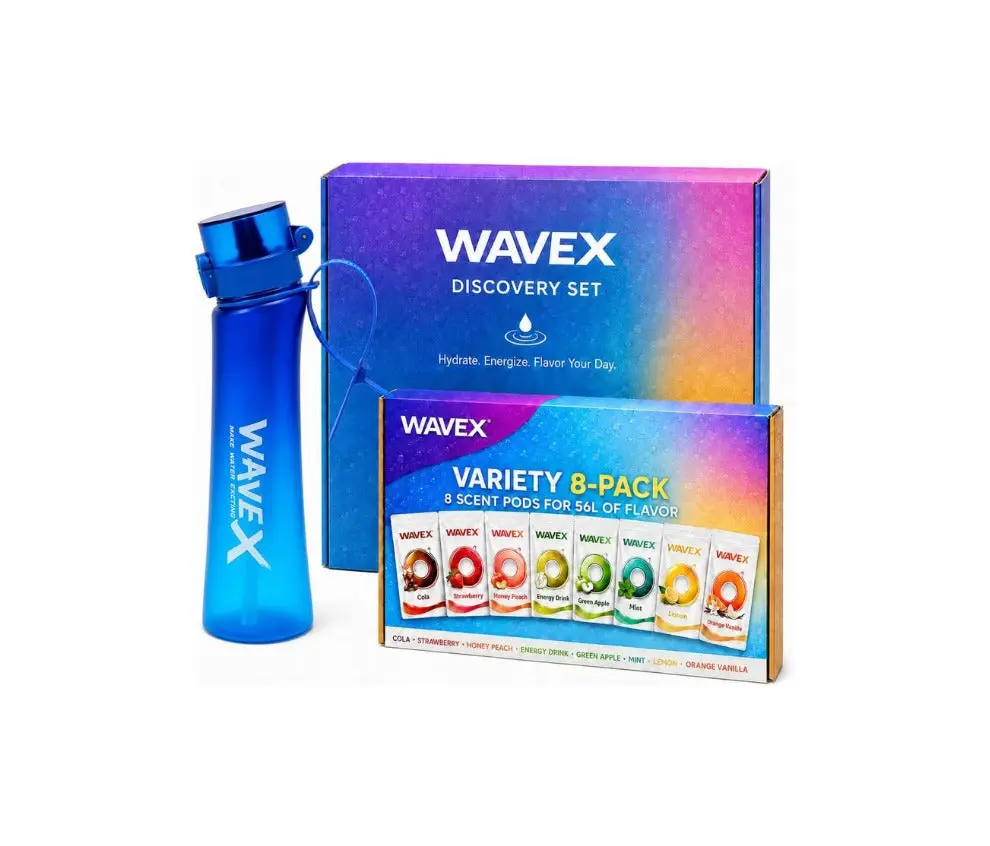 WAVEX 600ml Deep Tide Blue Tritan Water Bottle with Variety 8-Scent Pods Discovery Set