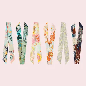 6 pieces Floral bag scarves, 120 cm (47 inches) Long scarf hair ribbon, purse scarf for bag, ribbon scarf, handbag handle ribbon scarves, neck scarf neckerchief, fashion accessories skinny scarf for women girls ladies