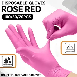 100/50/20 Pcs Nitrile Gloves, Multi Purpose Glove, Suitable for Tattooing, Nail Art, Hairdressing, Painting, Dishwashing, Food Preparation and Household Kitchen and Bathroom Cleaning, Available in White, Pink, Rose Red, Blue, Orange, Green and Black