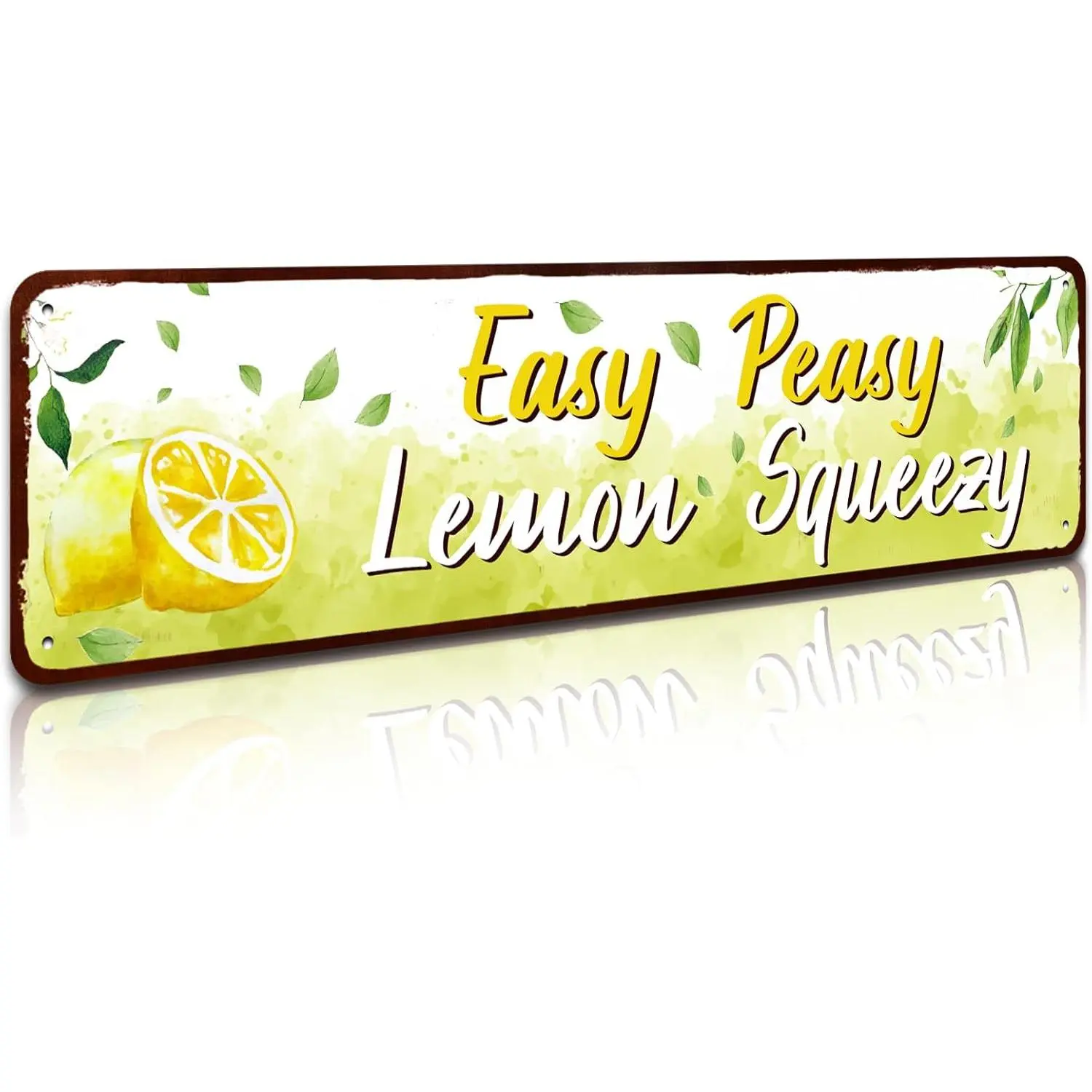 Vintage Lemon Themed Metal Aluminium Plaque Sign - "Easy Peasy Lemon Squeezy" 4x16 in Wall Mount, Home Decor Aesthetic Vintage Plaque Decoration