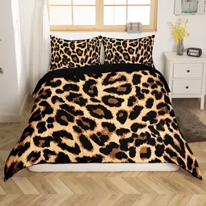 Leopard Print Duvet Cover, Africa Cheetah Print Quilt Cover,Safari Animal Pattern Black Brown  Bedspread Cover,No Comforter