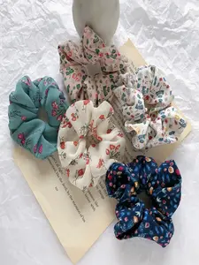5 Piece Forest Floral Hair Ties Set, French Fabric Hair Rope, Casual Plain Headband, Suitable for Daily Commute, Versatile Hair Accessory