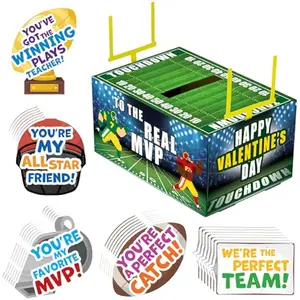 Valentine Boxes Football Classroom Mailbox with Cards for Kids, Party Favor School Exchange Prizes with Teacher Card, 4 Designs, 29 Pcs