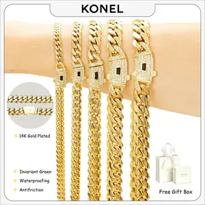 [Newly Upgraded] 14K Gold-Plated Cuban Necklace. The exquisite craftsmanship and classic zircon setting are stunning. The Miami Cuban Necklace blends tradition and modern style. The perfect gift for him, a summery gold necklace for Father's Day.