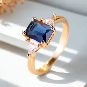 Wedding Ringm, Royal Blue Stone Engagement Ring For Women, Elegant Gold Tone Fantasy Stone Jewelry For Birthday, Daily Wear, Valentine Day Gift, Christmas Party, mother's Day