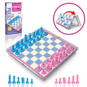 Mini Magnetic International Chess Crystal Board Set, Magnetic Chess Game, Tabletop Chess Board, Foldable Portable Design, Ideal Gift for Kids and Adults, Home Interaction, Family Board Games