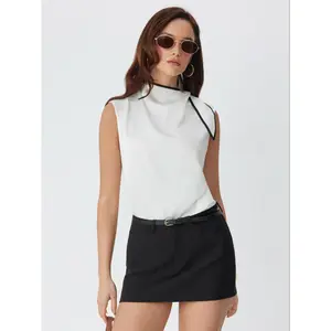 Cider Satin High Neck Colorblock Sleeveless Blouse Casual Womenswear