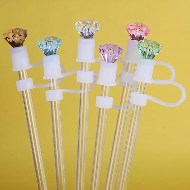 Artificial Diamond Shaped Silicone Straw Topper, 6 Counts Reusable Straw Dust Cover, Modern Drinking Straw Accessories for Home Kitchen Party