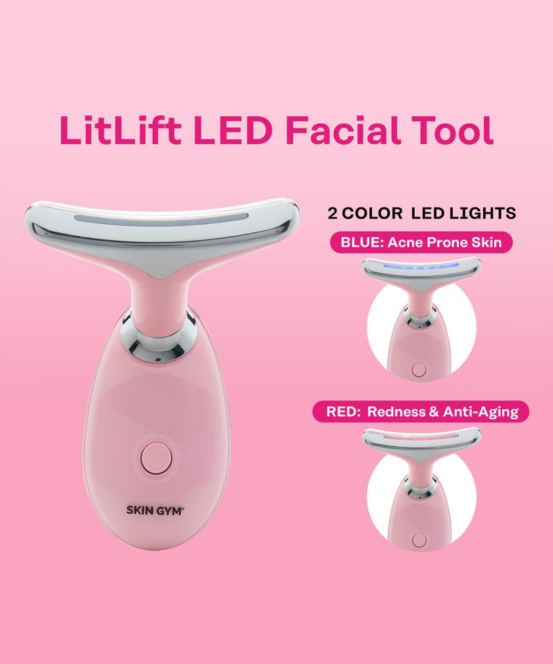 Skin Gym LitLift EMS LED Facial Tool - Lightweight Device for Toning Lifting, Wrinkle Removal, Firming & Acne Treatment with Blue & Red LED Light Therapy