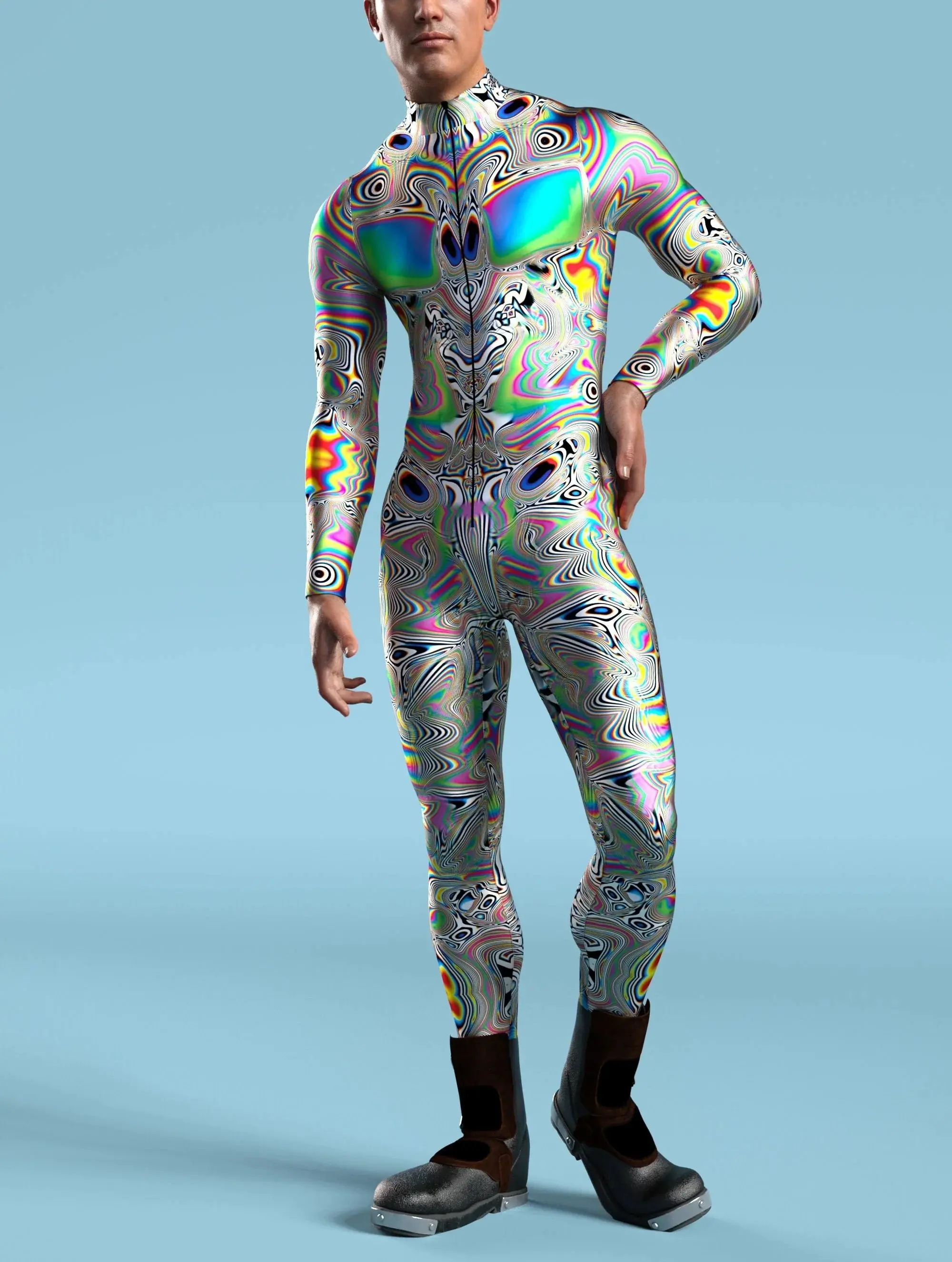 Men's Digital Printed One-piece Bodysuit Fitness Suit Halloween Party Cosplay Costume Clothes Casual Menswear Bestie Gamis hazmat  suit  costume Long Sleeve witchy clothes