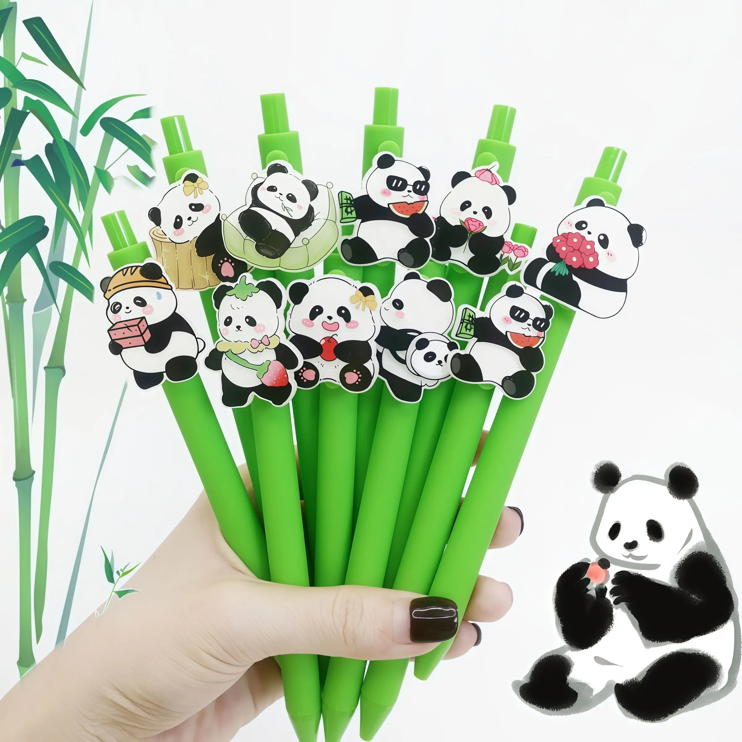 Cartoon Panda Retractable Ballpoint Pen, Colorful Random Cute Design, 10-20 Pieces Portable Easy Grip, Suitable for Office and Students