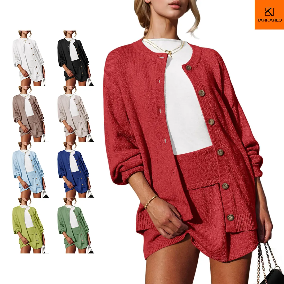 Tankaneo Womens 2 Piece Sweater Skirt Set Casual Long Sleeve Cardigan Outfits Knit Skirts Matching Lounge Sets Chic Elegant