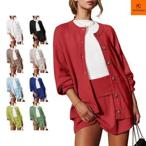 Tankaneo Womens 2 Piece Sweater Skirt Set Casual Long Sleeve Cardigan Outfits Knit Skirts Matching Lounge Sets Chic Elegant