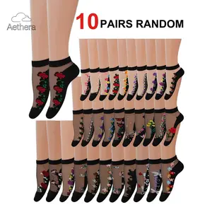 Random Women's Floral Sheer Lace Low Cut Socks, Breathable Lightweight Summer Socks, Comfortable Casual No-Show Socks for Daily Wear, Stylish Cute Lace Footies for Shoes & Sneakers