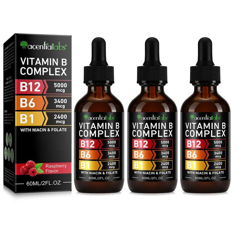 [Three-Bottle Pack]Vitamin B12 & B6 Drops, Sublingual Vitamin B12 Complex, 5000 mcg Methylcobalamin, Daily Nutritional Support, Raspberry Flavor, For Women & Men, Made in USA, 6 fl oz