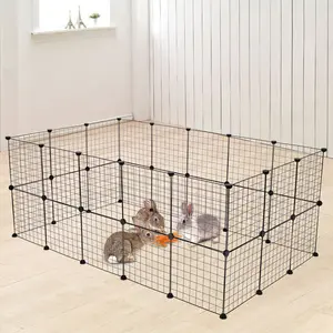Pet Playpen, Small Animal Cage Indoor Portable Metal Wire Yard Fence for Small Animals, Guinea Pigs, Rabbits Kennel Crate Fence Tent Black 24pcs (And 8pcs For Free), Easy, Expandable, Easy Assembly, Indoor Crate