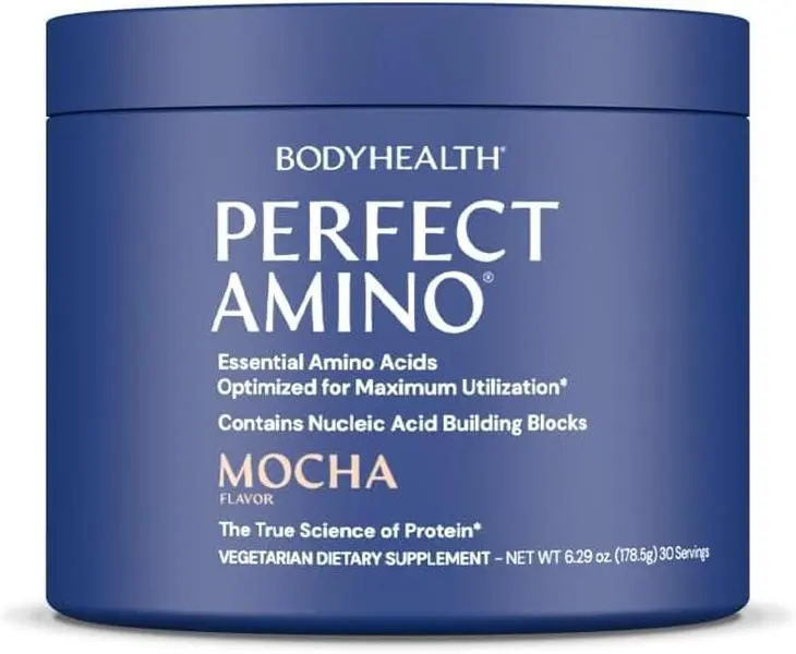 BodyHealth PerfectAmino Powder - BCAA and EAA Powder for Pre and Post Workout - Amino Acid Energy Drink for Men and Women to Support Lean Muscle and Recovery - Mocha - 30 Servings