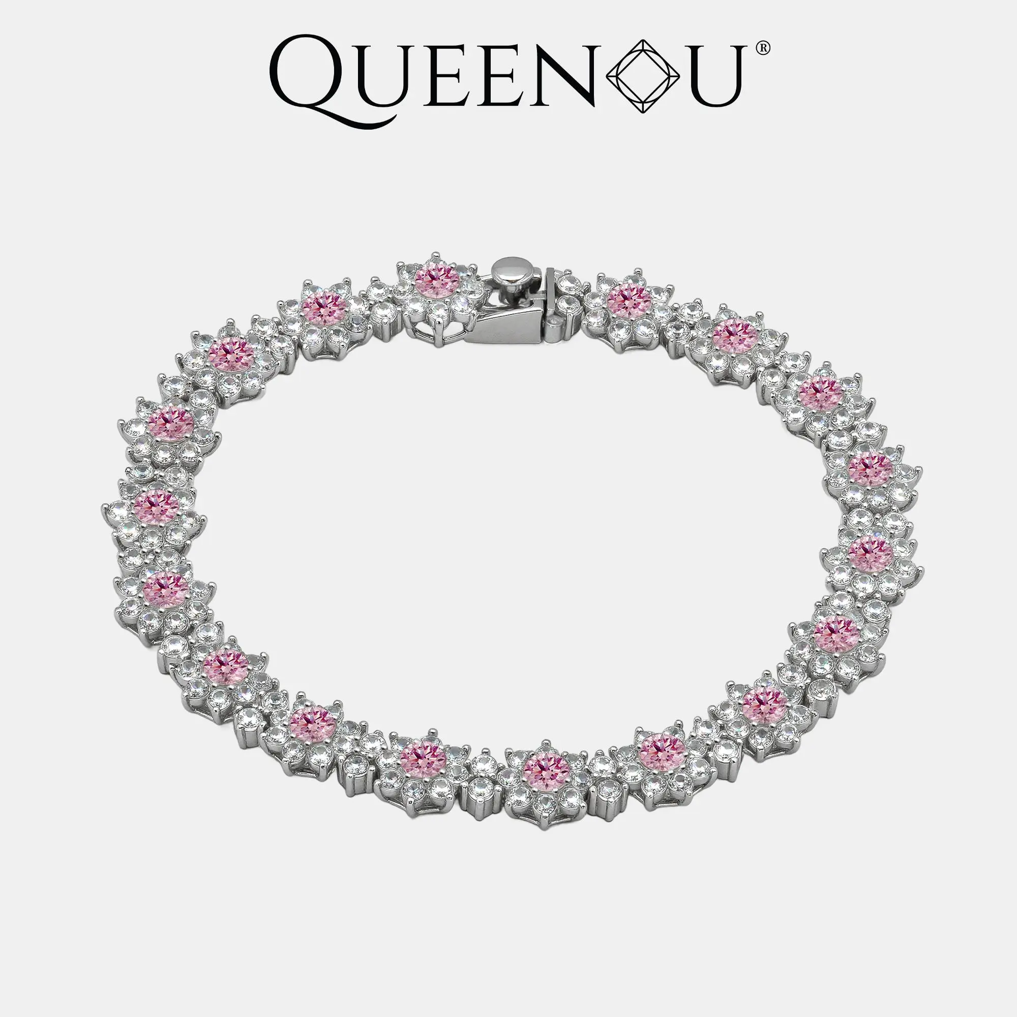 【962】New Year Promo Daisy Sunflower Link Bracelet - Sparkling Pink & White Zirconia Design