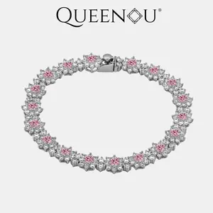 【962】New Year Promo Daisy Sunflower Link Bracelet - Sparkling Pink & White Zirconia Design