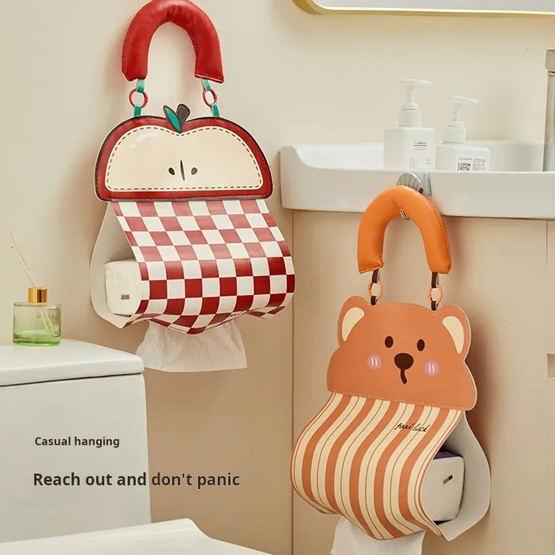 Cute Waterproof Hanging Tissue Holder for Bathroom, Wall-Mounted Tissue Box for Facial Towels and Paper Rolls, Stylish Toilet Tissue Storage Bag, Bathroom Accessories