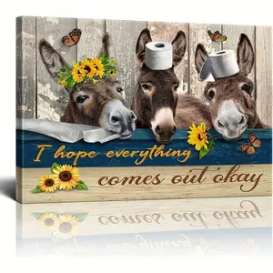 Rustic-style donkey painting, featuring floral and sunflower patterns, vintage beige and brown animal decorations, high-definition canvas decorative painting 30* 40cm with wooden frame  modern home decor, can be directly hung in the living room or bedroom