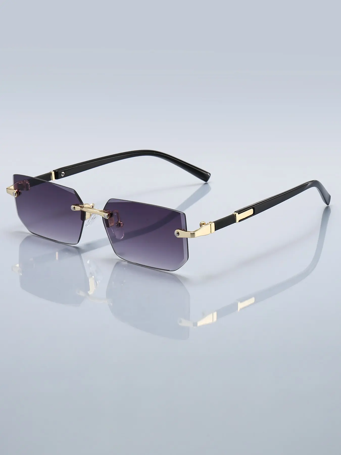 Unisex Rectangular Frameless Gradient Lenses Fashion Glasses, Retro Glasses with Durable Metal Temples for Men and Women, Multi-Color Casual Eyewear for Vacation and Daily Wear, trendy sunglasses, Stylish Glasses, Rectangular Frameless Sunglasses