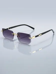 Rectangular frameless gradient glasses, Gradient lens sunglasses, retro metal design, metal temple for increased durability, men's and women's fashionable glasses, multi-color options, casual style, suitable for vacation and daily wear