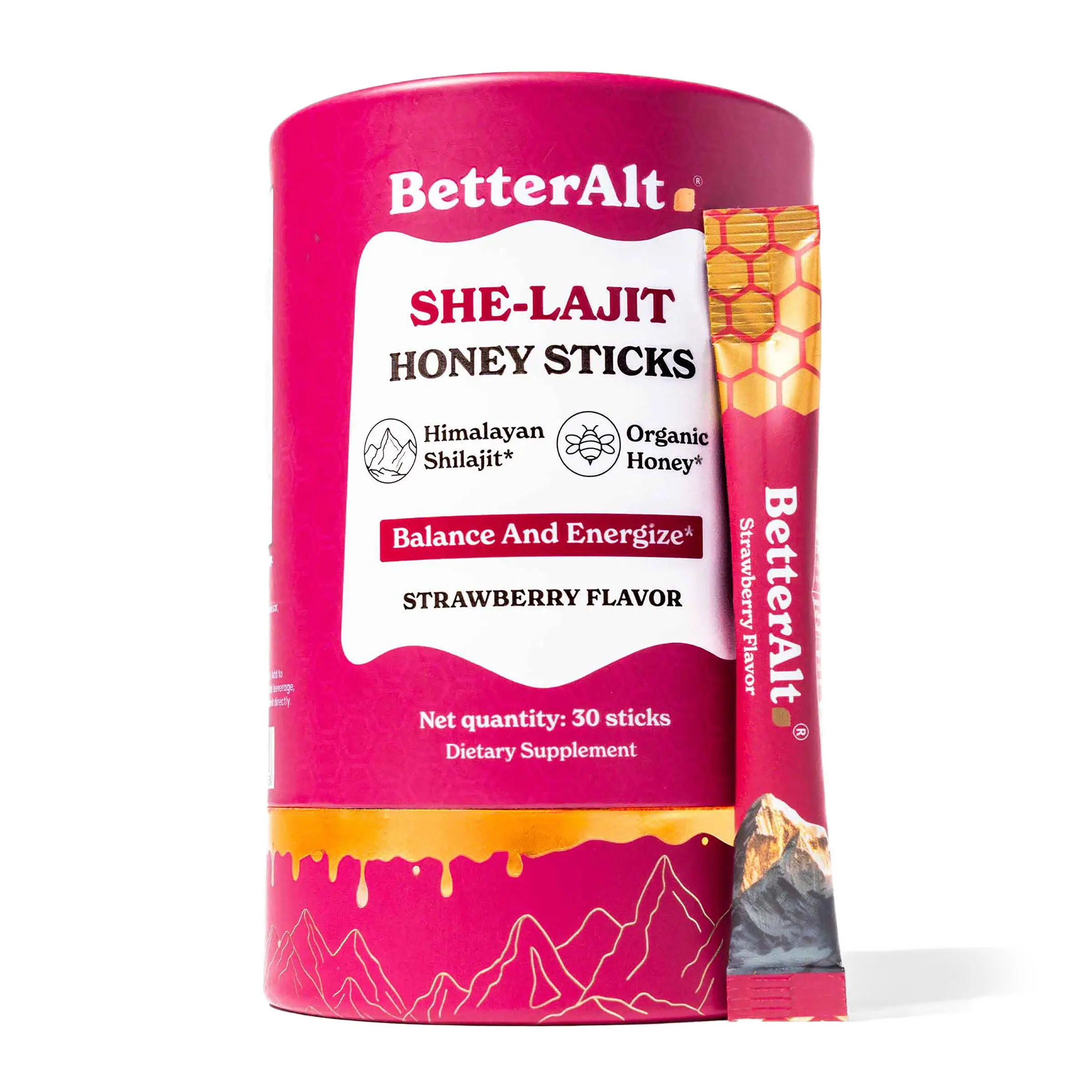 BetterAlt She-lajit Honey Sticks - Strawberry (30 Sticks)