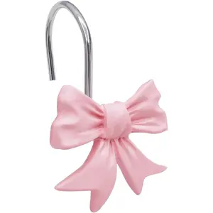 Bow Knot Decorative Shower Curtain Hooks, Pink Shower Rings for Shower Curtain Rods Girls Room Bathroom Rustproof Shower Hooks Hangers