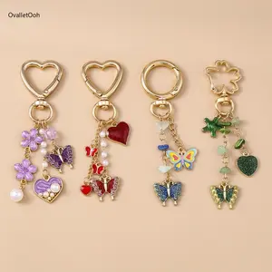 4Pcs Fashion Butterfly & Heart Keychain Set, Cute Flower Animal Keyring Bag Charm for Women & Girls,summervibes