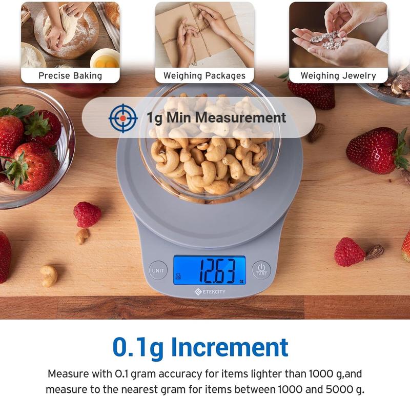 Etekcity 0.1g Food Kitchen Scale, Digital Ounces and Grams for Cooking, Baking, Meal Prep, Dieting and Weight Management, 11lb/5kg, Measuring Utensils