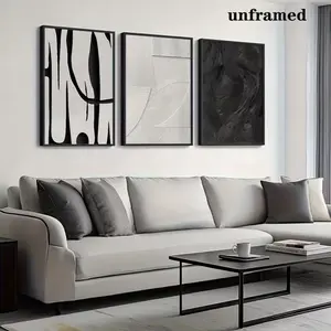 3pcs Pieces of Abstract Black and White Frameless Canvas Wall Art Set Posters, Modern Abstract Design Artistic Textured Paintings, Ideal Gifts for Room Decoration, Home Wall Murals