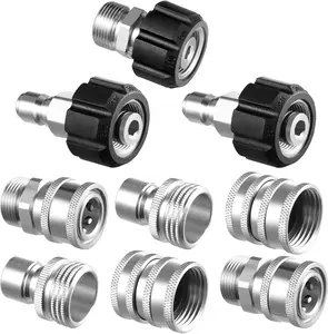 Pressure Washer Adapter Set, Stainless Steel Quick Disconnect Kit, M22 14 mm Quick Connect Swivel to 3/8'' Quick Connect Fittings, 3/4" to Quick Release 9 Sets