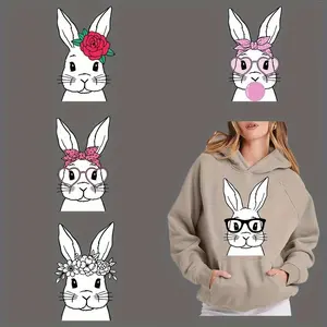 Easter Bunny Pattern Heat Transfer Sticker, 6 Counts/set Washable Heat Transfer Sticker, DIY Decal for T-shirt, Mask, Jeans, Backpack