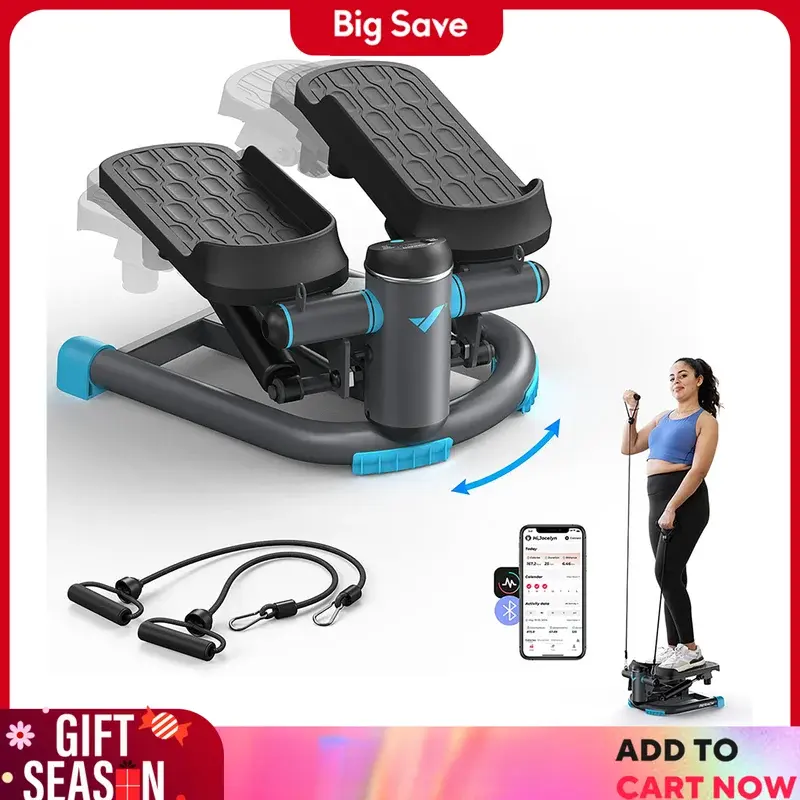 Dual-Action Mini Stepper for Exercise,Hydraulic Stepper with Large Range, Up-Downand Twisting Motion for Full-Body Workout,330LBS Capacity Twist Stair Stepper withResistance Bands for Home