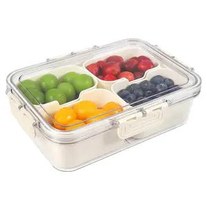 Clear Food Storage Box with Lid, 4/8 Compartments Snack Box, Charcuterie Container, Portable Snack Platter, Clear Organizer for Candy, Lunch Bento Box, Kitchen, Food Storage Containers